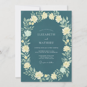 Blaue Exquisite Botanische Hochzeit Einladung