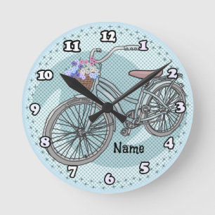 Blaue Fahrrad-Uhr Runde Wanduhr