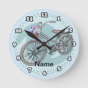 Blaue Fahrrad-Uhr Runde Wanduhr