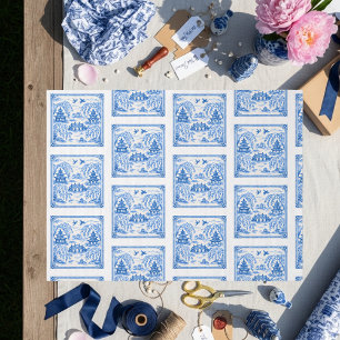 Blaue falsche Porzellan-Chinoiserie-Weidenfliese Seidenpapier
