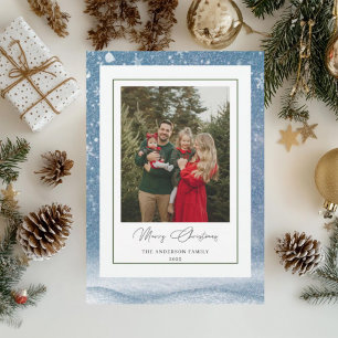 Blaue Familienfoto-Weihnachtskarte Feiertagskarte