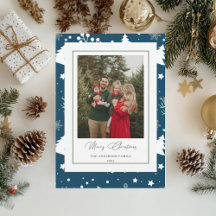 Blaue Familienfoto-Weihnachtskarte