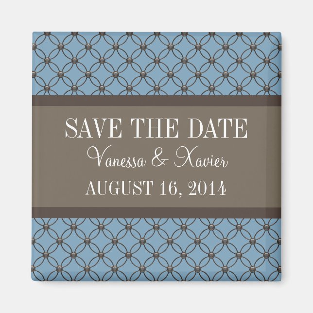 Blaue Fancy-Lattice-Save-the-Date-Magnet Magnet (Vorne)