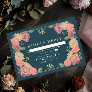 Blaue Fantasie Verzauberte Blumengarten Hochzeit R RSVP Karte