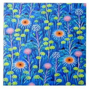 Blaue Fantasie-Wildblumenwiese Fliese