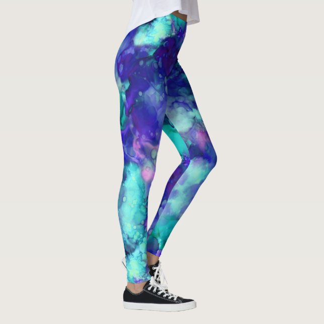 Blaue Fantasy Aquarellfarben: Leggings (Rechts)