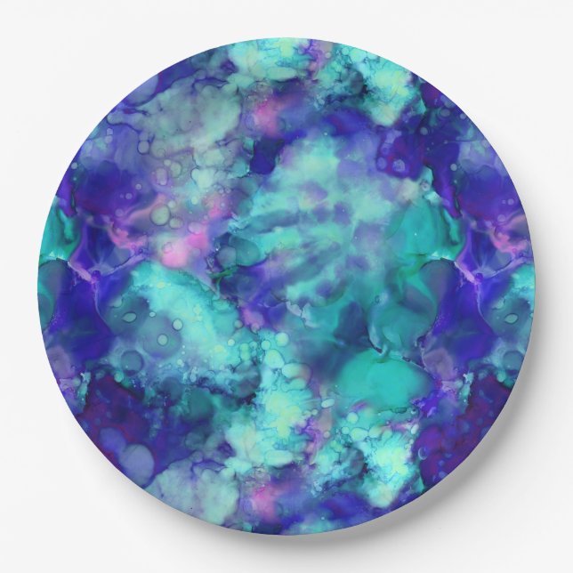 Blaue Fantasy Aquarellfarben: Pappteller (Vorderseite)