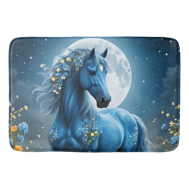 Blaue Fantasy Magical Horse Moon Blume, Badematte (Vorderseite)