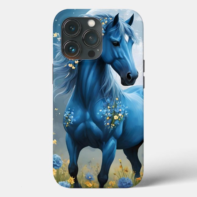 Blaue Fantasy Magical Horse Moon Blume, Case-Mate iPhone Hülle (Rückseite)