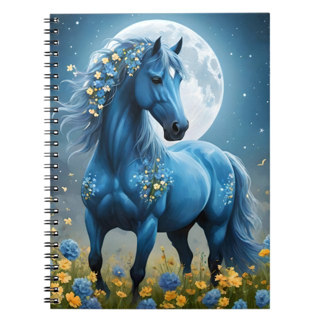 Blaue Fantasy Magical Horse Moon Blume, Notizblock (Vorderseite)