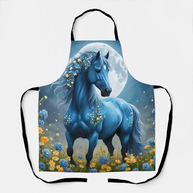 Blaue Fantasy Magical Horse Moon Blume, Schürze (Vorderseite)