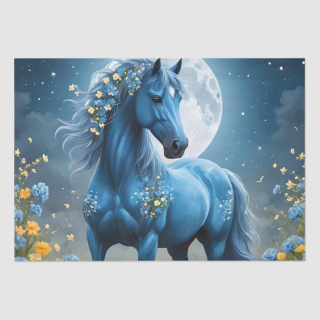 Blaue Fantasy Magical Horse Moon Blume, Seidenpapier (Vorderseite)