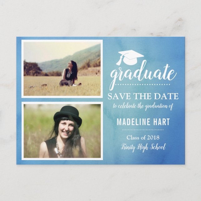 Blaue Farbe | Absolvent | Save the Date Foto Postkarte (Vorderseite)