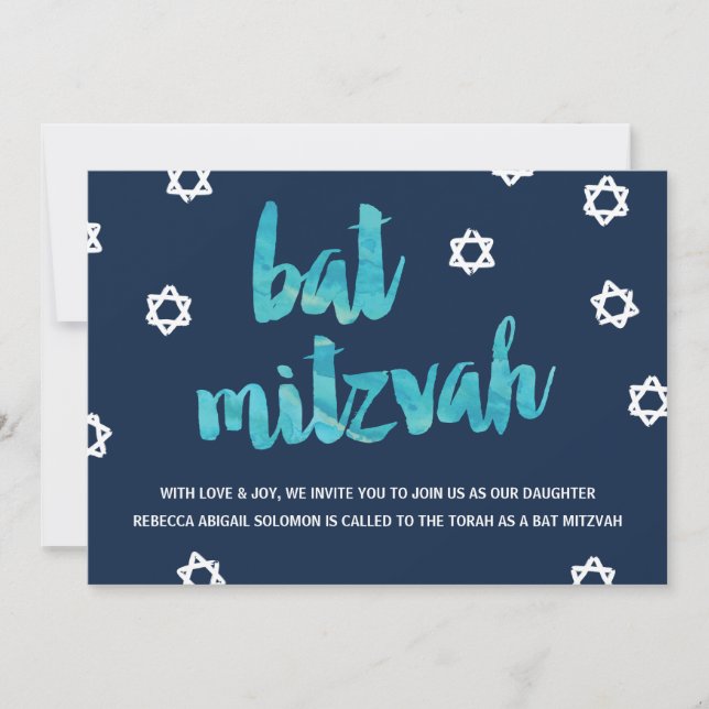 Blaue Farbe| Einzigartige Bat Mitzvah Einladung (Vorderseite)