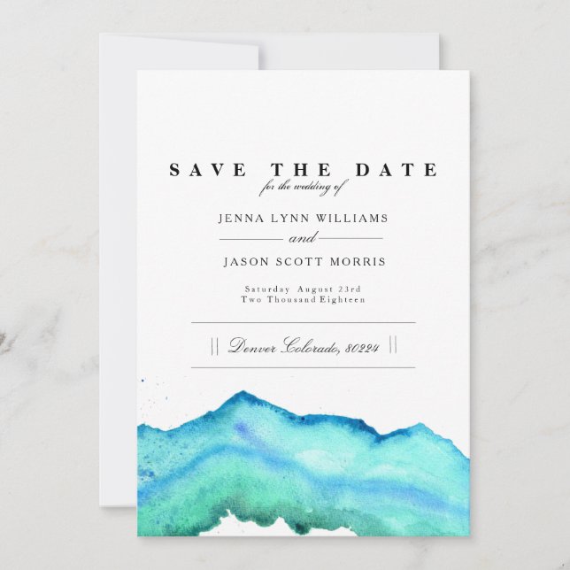 Blaue Farbe | Elegant Save the Date (Vorderseite)