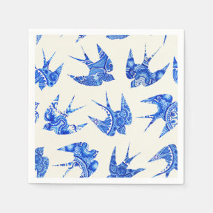 Blaue Farbe Schlucken Vogelmuster Serviette