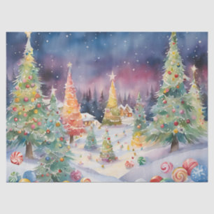 Blaue Farbe Wasserfarbe Decoupage Winter Szene Seidenpapier
