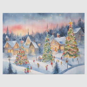 Blaue Farbe Wasserfarbe Decoupage Winter Szene Seidenpapier