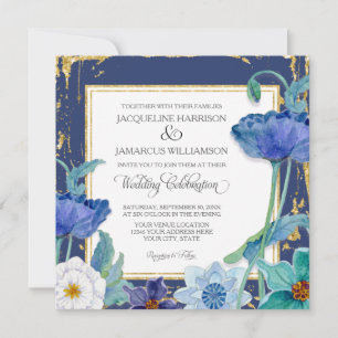 Blaue Farbe Weiße Farbe Blumenart w Goldrahmen Einladung