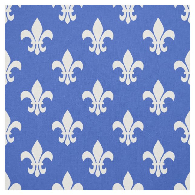 Blaue Farbe, Weißes Fleur De Lis Muster Stoff (Muster)