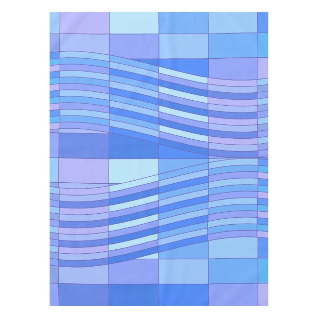 Blaue Farben Wavy-Rechtecke Tischdecke (Vorderseite)