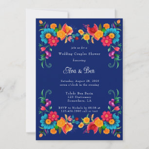Blaue farbenfrohe mexikanische Fiesta-Hochzeitspaa Einladung