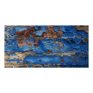Blaue Farbenschale eines alten hölzernen Poster