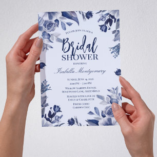 Blaue Farbpalette Florale Hochzeitsdusche Eleganz Einladung