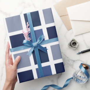 Blaue Farbquadrate Kariert Geschenkpapier
