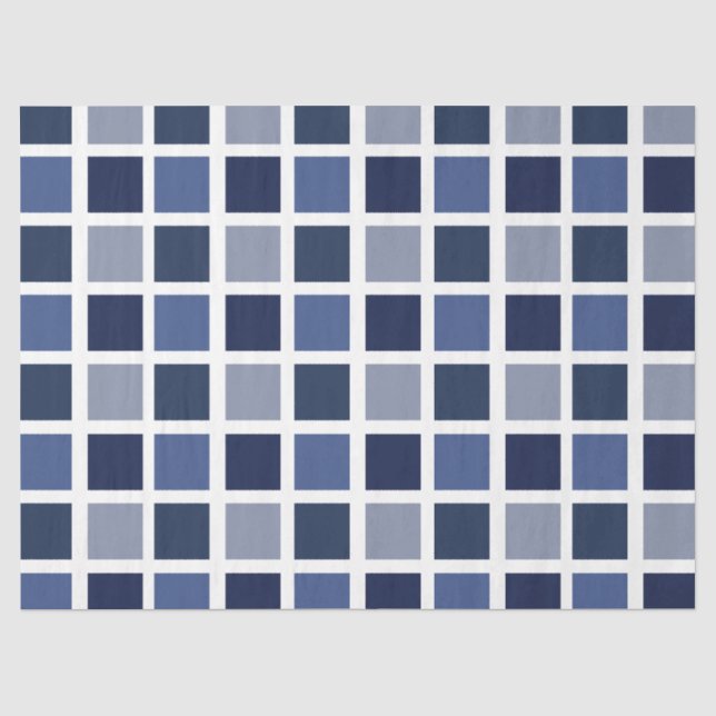 Blaue Farbquadrate Kariert Seidenpapier (Vorderseite)