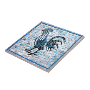 Blaue Farbtöne mit schwarzem Mosaik-Hahn-Design Fliese