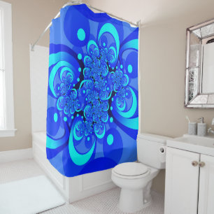 Blaue Farbtöne Moderne Abstrakte Fractal-Kunst Duschvorhang