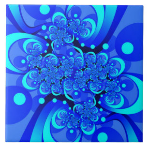Blaue Farbtöne Moderne Abstrakte Fraktal-Kunst Fliese