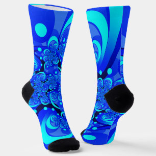 Blaue Farbtöne Moderne Abstrakte Fraktal-Kunst Socken