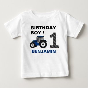 Blaue Farm-Traktoren Kindergeburtstagsfeier Baby T-shirt