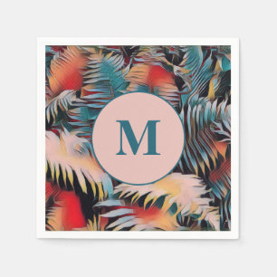 Blaue Farnblätter Botanisches Monogramm Stimmung Serviette