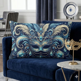 Blaue Feder Maskerade Masken Illustration Lendenkissen