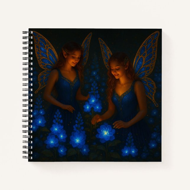Blaue Fee Ruhig Friedlich Fantasie Blumenmuster Notizbuch (Vorderseite)