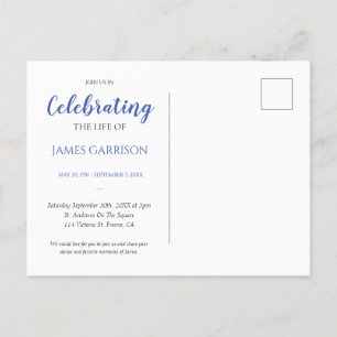 Blaue Feier des Lebens mit Foto Trauer Einladung Postkarte