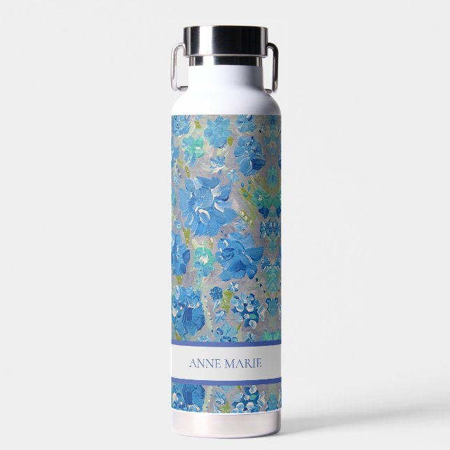 Blaue Feier Floral Custom Water Flasche (Vorne)