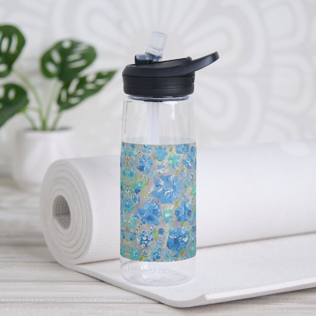 Blaue Feier Floral Wasser Flasche (Yoga)