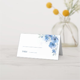 Blaue feine Aquarell-Blumen Hochzeit Platzkarte