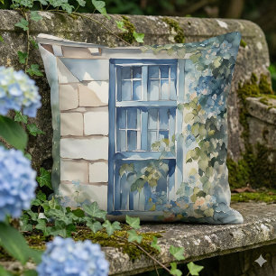 Blaue Fenstersteinmauer Cottage Reben Kissen