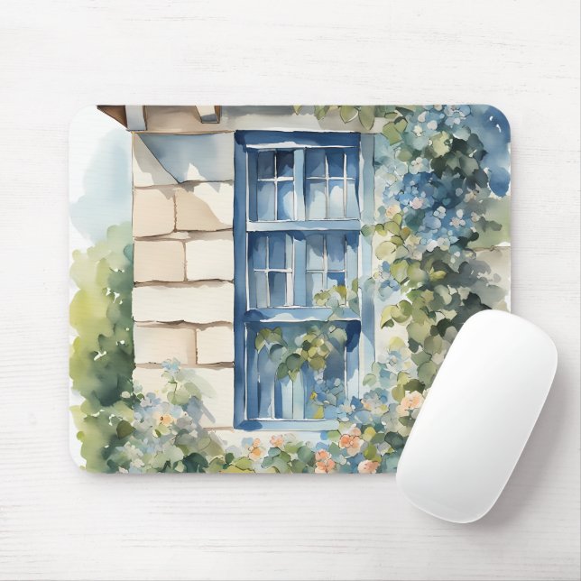 Blaue Fenstersteinmauer Cottage Reben Mousepad (Mit Mouse)