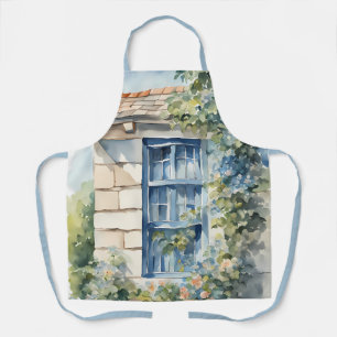 Blaue Fenstersteinmauer Cottage Reben Schürze