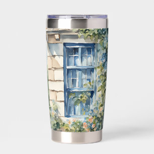 Blaue Fenstersteinmauer Cottage Reben Thermobecher