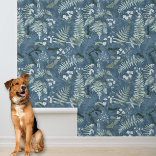 Blaue Fernen und Blätter Tapete