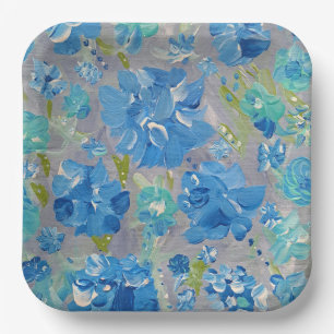 Blaue Festliche Blumendekoration, 9" Papierplatte Pappteller