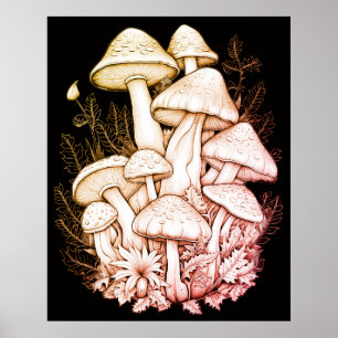 Blaue Fettpilze auf schwarzem Hintergrund an einer Poster