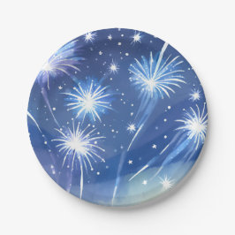 Blaue Feuerwerke | Feuerwerk-Feier Wasserfarbe Pappteller